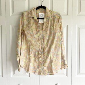 Free People Wild Gardenia Femme Peach Floral Blouse Women's Size X-Small XS